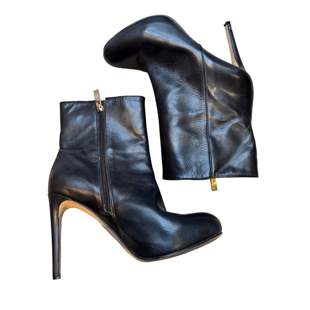 Louise et Cie Black Leather Stiletto Heel Ankle Boots Side Zip Women US 8.5 39